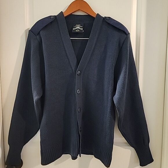 MILITARY EQUIPMENT Mehlin Estey 40R USAF Wool Acrylic Bl Knit Cardigan Sweater - Picture 1 of 8